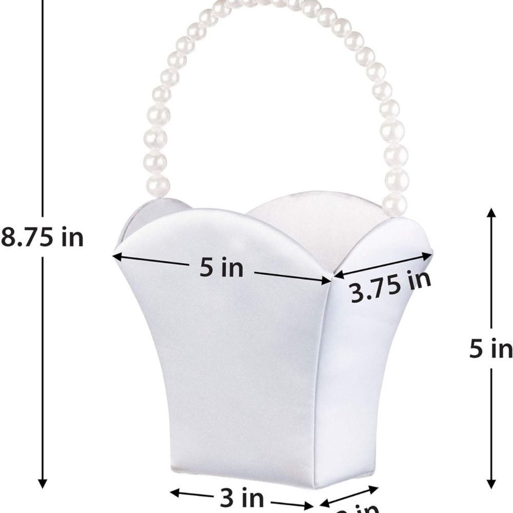Band NEW - Lillian Rose White Pearl Handle Flower Girl Basket, 3.75
